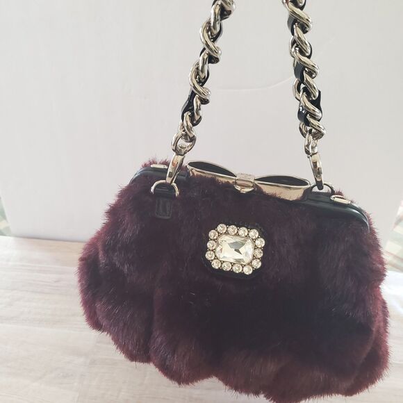 My Flat in London Saville Black Scarlett Faux Fur Bag Bow Snap Close M028745 - Picture 2 of 16